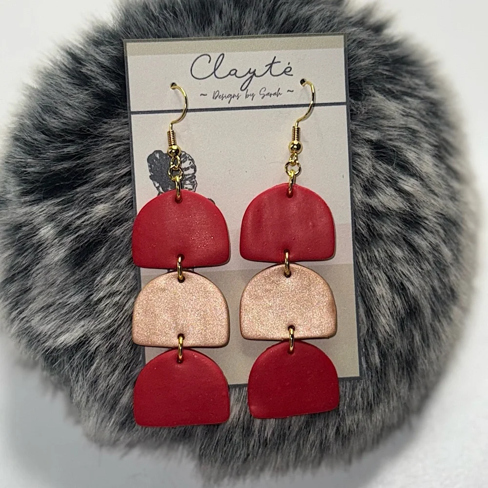 Red and rose gold shimmery earrings 🌹polymer clay earrings